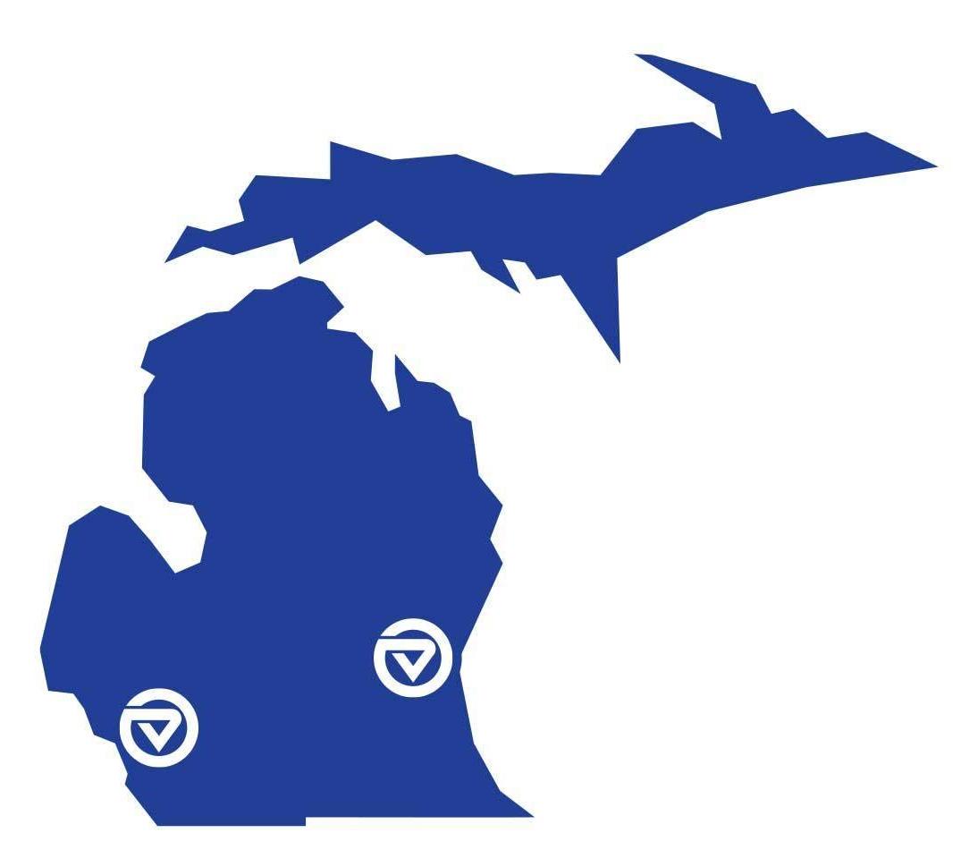 密歇根州地图，在阿伦代尔和底特律标有GVSU.
